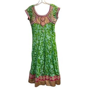 Karishma Women's Green Short Sleeve Round Neck Embellished Fit & Flare Dress S